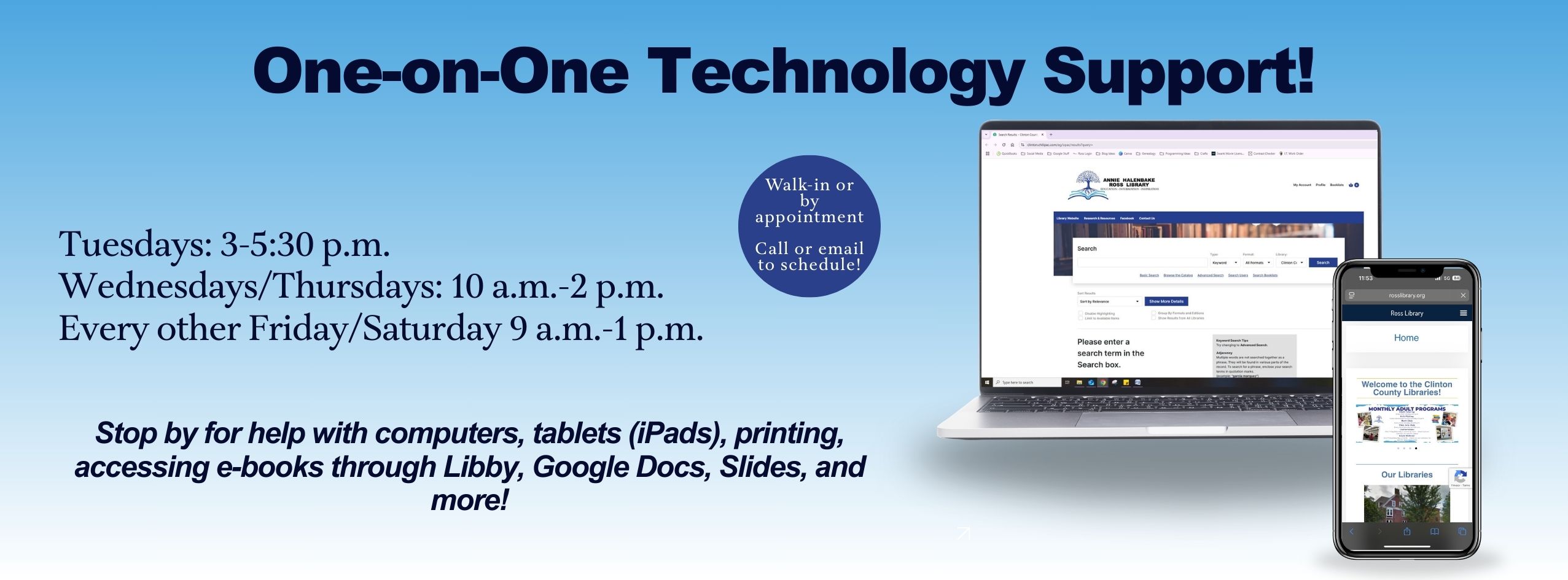 One-on-One Technology Assistance! (social media) (2553 x 945 px)